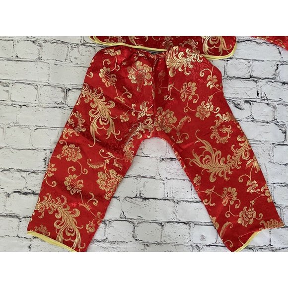 Chinese New Year Baby Boy Girl Shirt Pants Set Red Satin Outfit Size M Kids NWOT - Picture 8 of 16